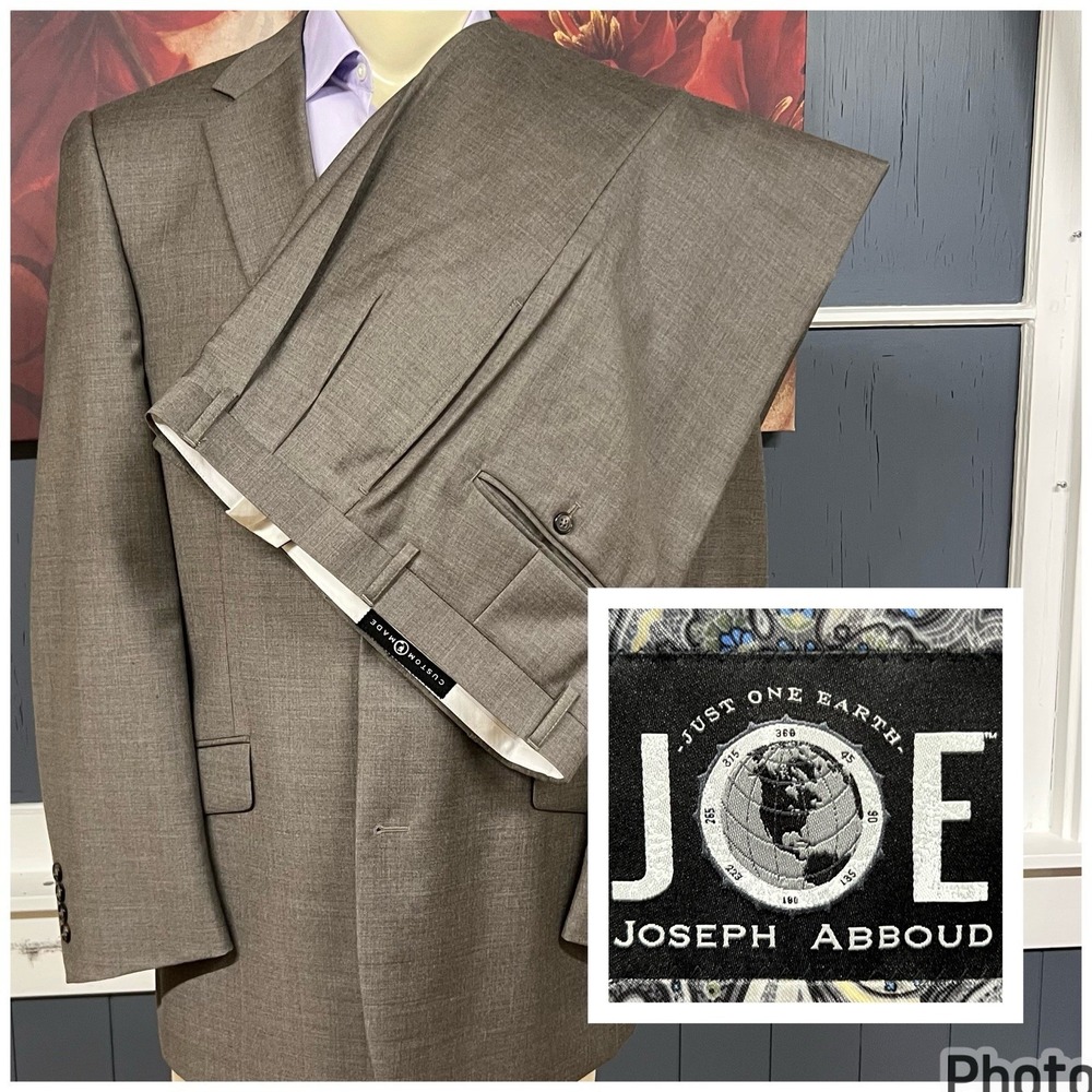 Joseph Abboud Custom Suit Mens 44L Long Wool Pleated Pants 37x30 Tan